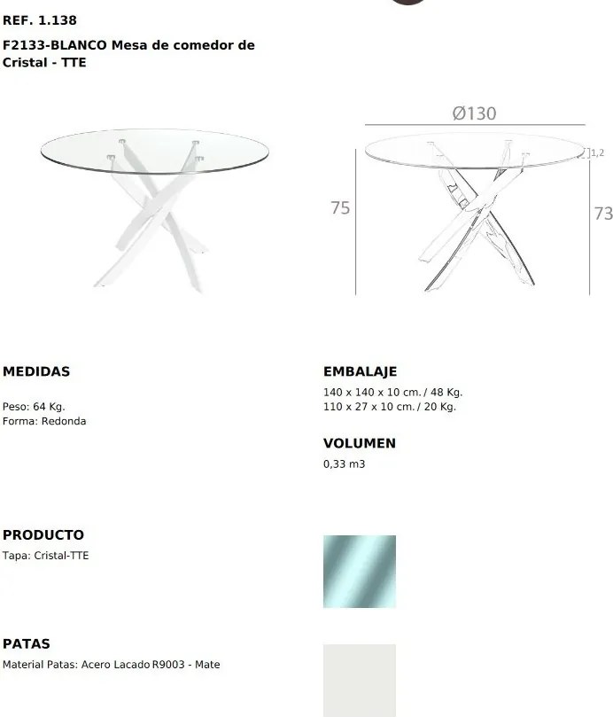 Masa rotunda design modern Veola alb, 130cm