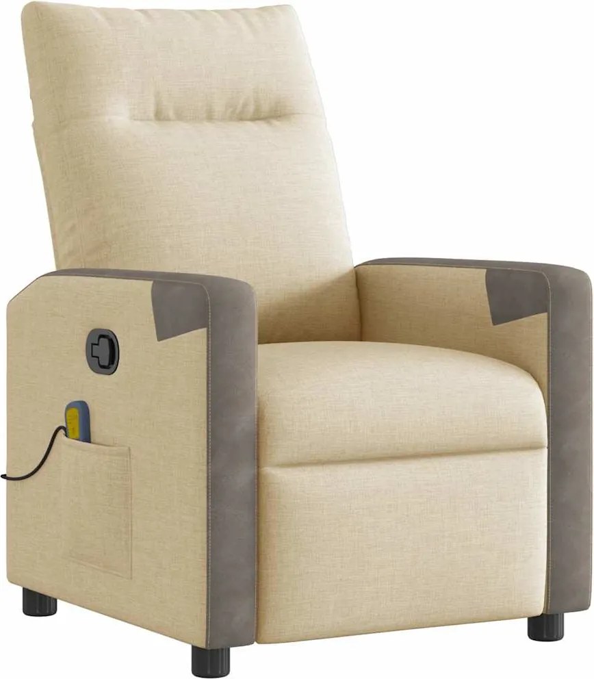 vidaXL Fotoliu rabatabil de masaj, crem, material textil