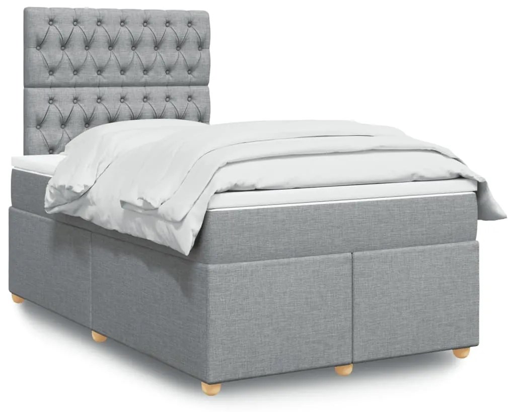 vidaXL Pat box spring cu saltea, gri deschis, 120x190 cm, textil