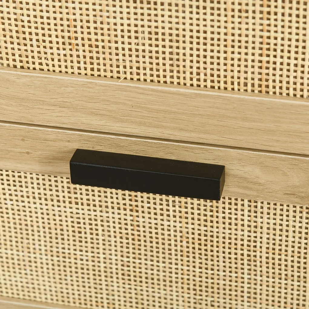 HOMCOM Comodă 4 Sertare, Mobilier Sufragerie/Dormitor, PAL și Ratan, 80x38x80cm, Negru/Lemn Natural | Aosom Romania