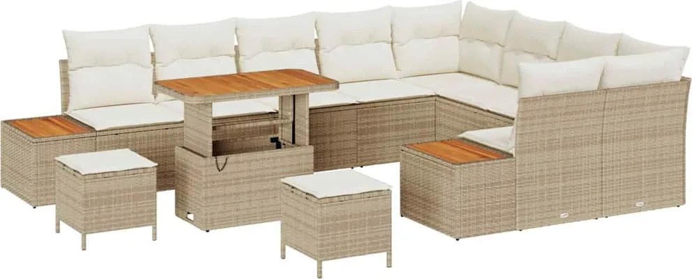 vidaXL Set de canapele pentru grădină cu pernă 12 pcs Bej Rattan poli