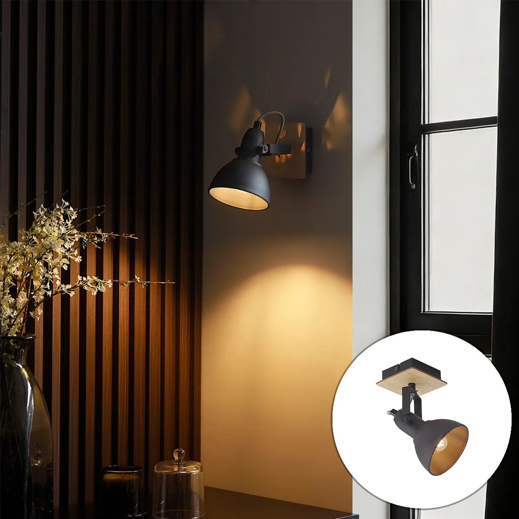 Spot industrial negru cu lemn rotativ și înclinabil - Jakub