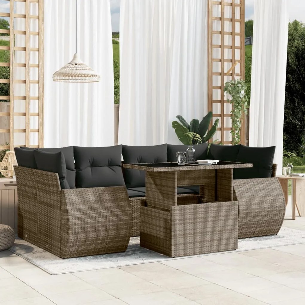 vidaXL Set canapele de grădină, 7 piese, cu perne, gri, poliratan