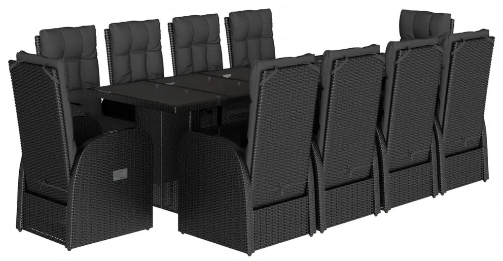 3277644 vidaXL Set mobilier de exterior cu perne, 11 piese, negru, poliratan