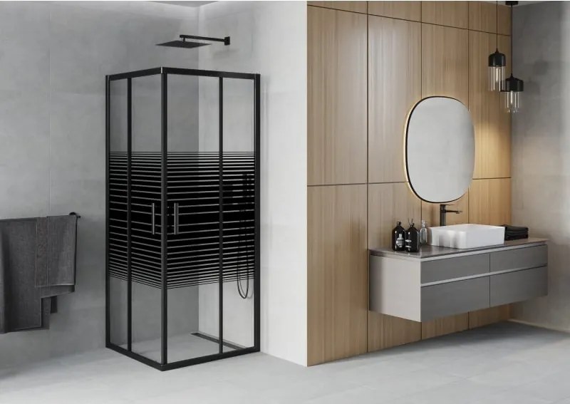 Mexen Rio cabina de duș pătrată 80 x 80 cm, dungi negre, negru - 860-080-080-70-20