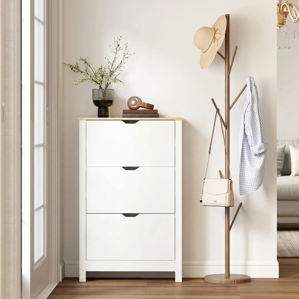 HOMCOM Dulap Slim pentru 18 Pantofi, 3 Sertare cu 2 Rafturi Reglabile Alb | Aosom Romania