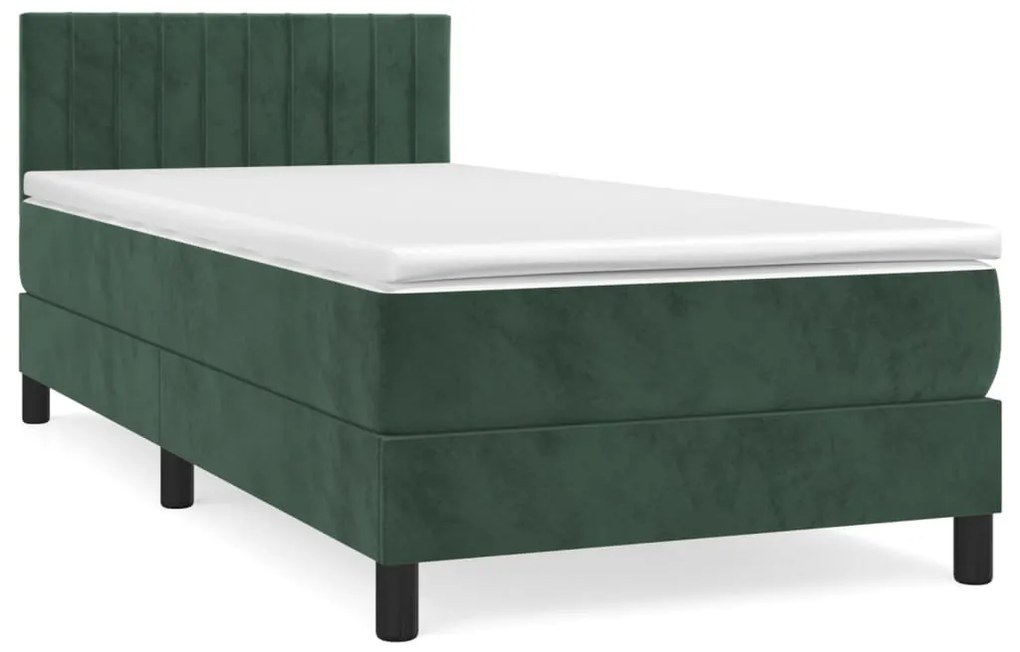 3141410 vidaXL Pat box spring cu saltea, verde închis, 100x200 cm, catifea