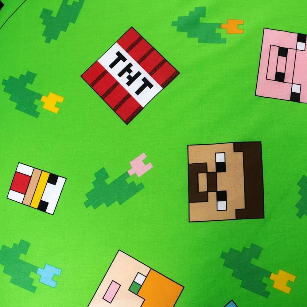 Lenjerie de pat pentru copii verde-albastră din bumbac pentru pat de o persoană 140x200 cm Minecraft "Outdoor Mobs" – Jerry Fabrics