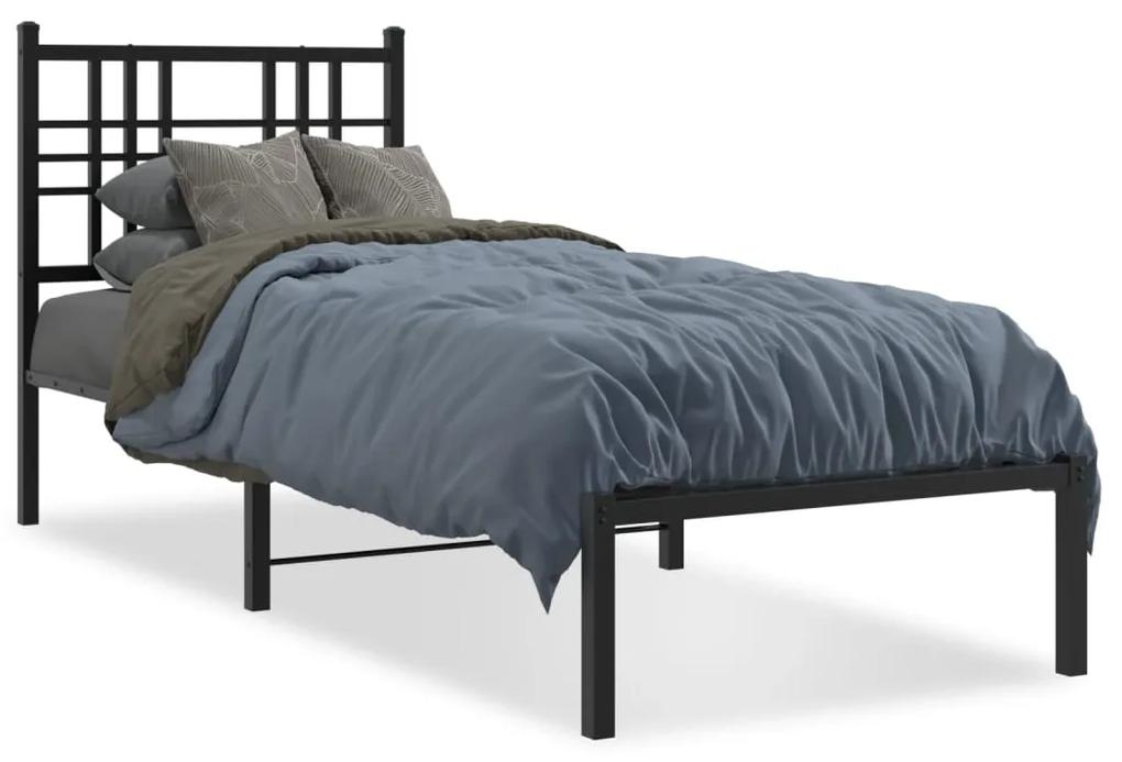 376314 vidaXL Cadru de pat metalic cu tăblie, negru, 75x190 cm