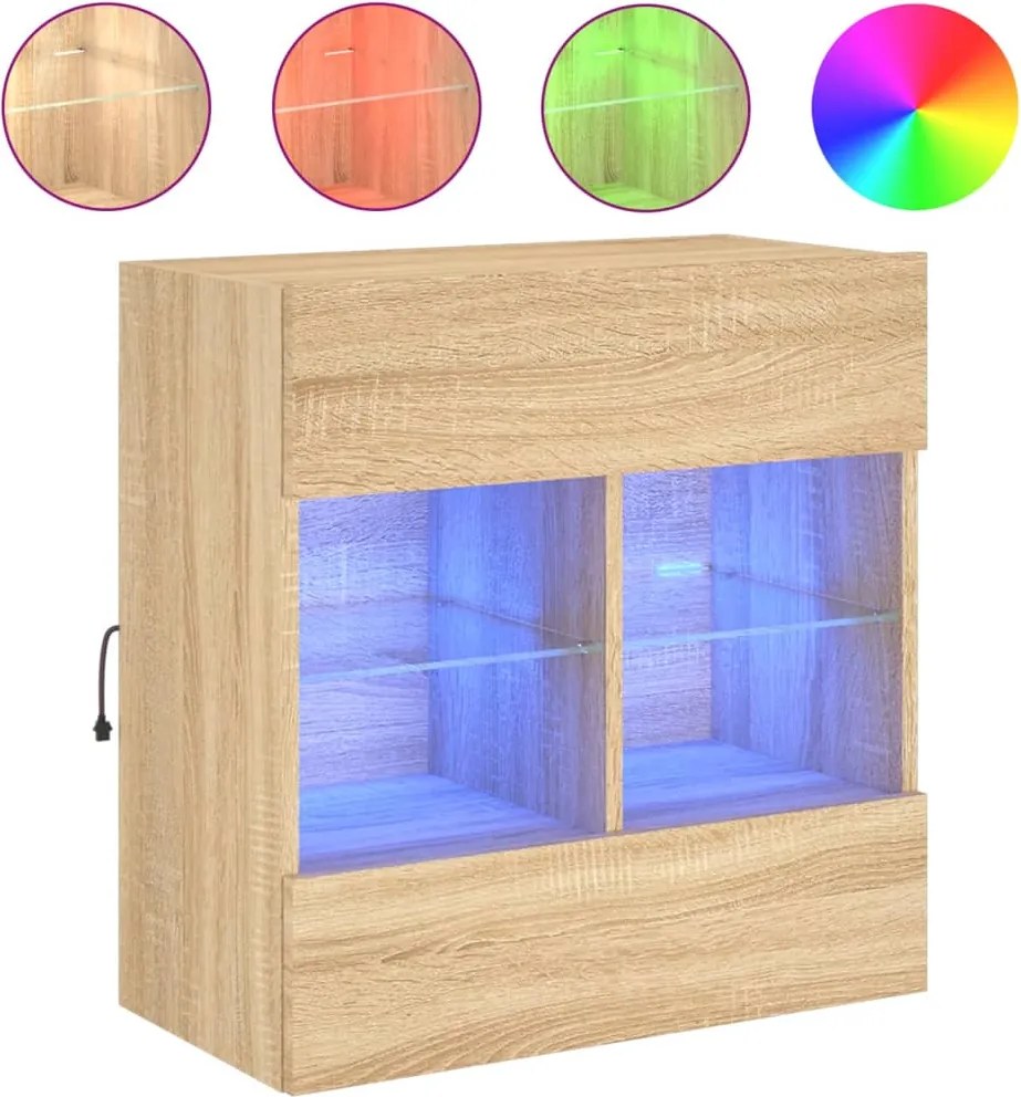 vidaXL Comodă TV de perete cu LED, stejar sonoma, 58,5x30x60,5 cm