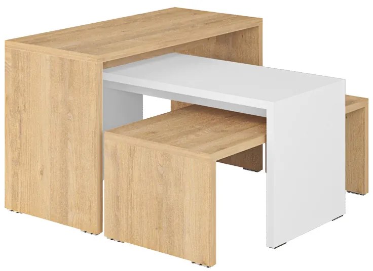 Set 3 Masute Cafea Kannas Stejar- Alb 65x30x39cm