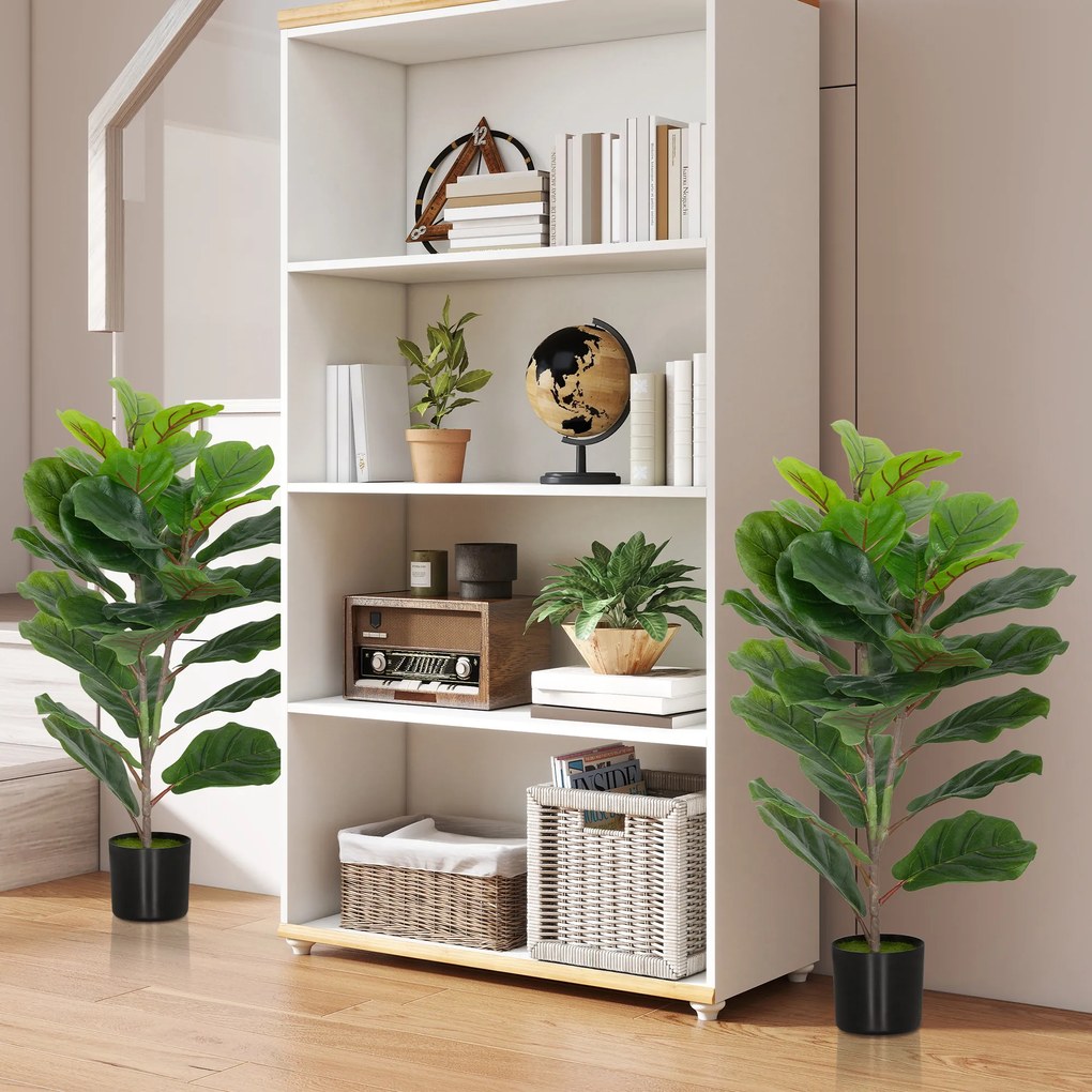 HOMCOM Set de 2 plante artificiale de interior 80 cm ficus lyrata arbore artificial cu ghiveci din plastic și sol flocat verde | Aosom Romania