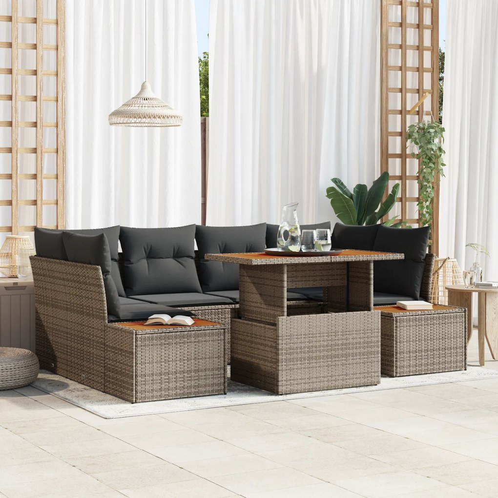 vidaXL Set de canapele pentru grădină 7 pcs Gri Rattan poli