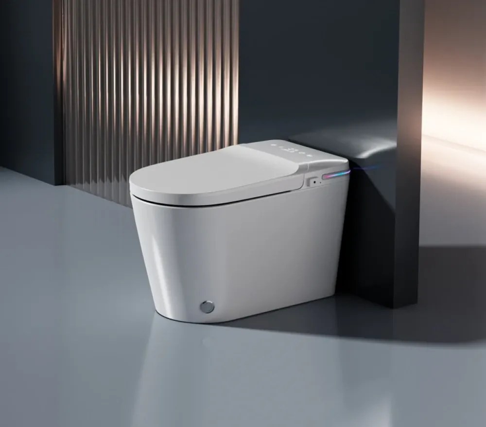 Smart WC 937 - Vas toaletă inteligentă cu Bideu Integrat, Rezervor Independent de Apă, Afișaj LED, Telecomandă, Spălare Automată, Deschidere/Închidere automată, Șezut Încălzit și Uscare aer cald, Ceramică, Alb