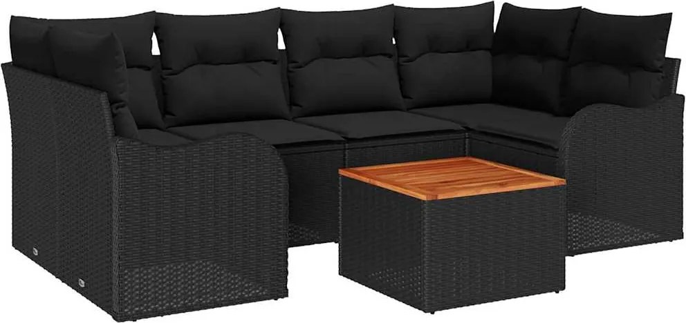 vidaXL Set de canapele pentru grădină cu pernă 7 pcs Negru poliratan