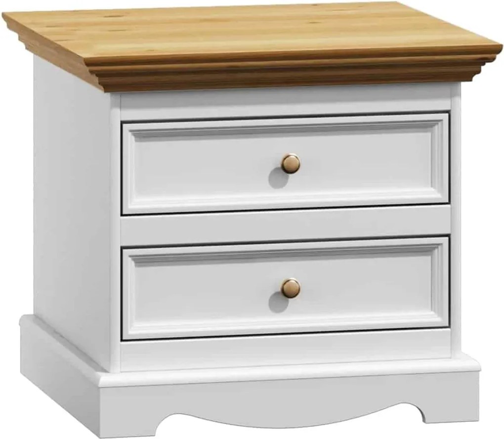 Noptieră lemn masiv alb-natur Linea, 59,5 × 44,2 × 53,2 cm