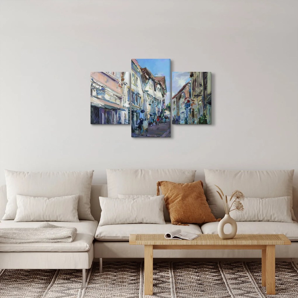 Tablou - Strada orașului vechi, pictură acrilică (90x60 cm)