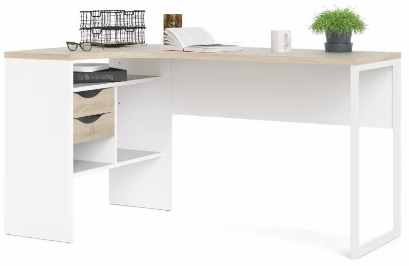 Birou coltar EFREM PLUS cu 2 sertare si blat in decor stejar