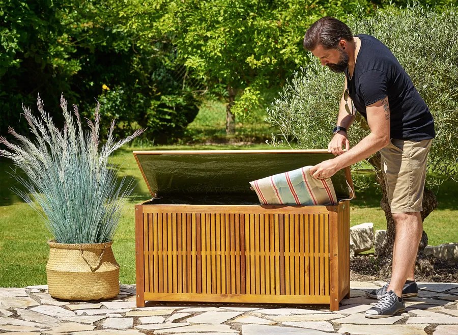 Ladă de lemn ACACIA, 117x50x59cm, maro natural Jurhan