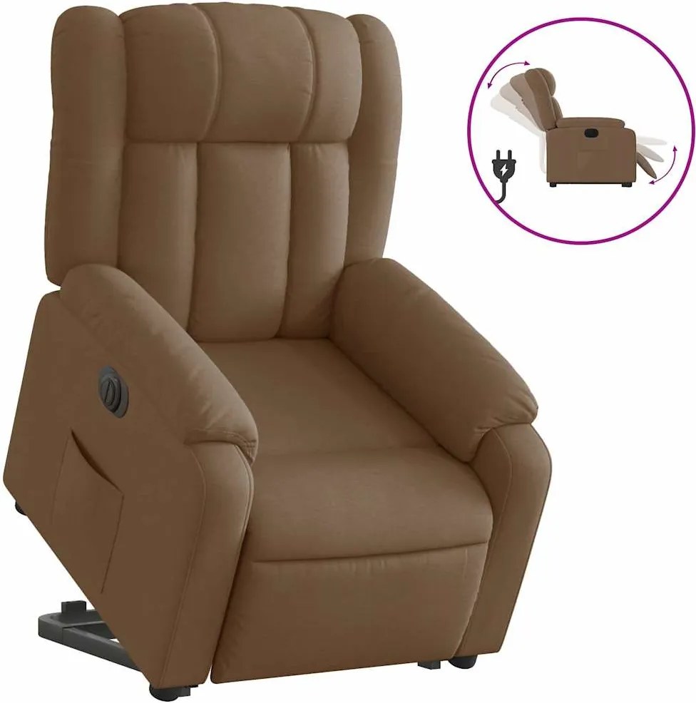vidaXL Fotoliu electric rabatabil cu ridicare, maro, textil