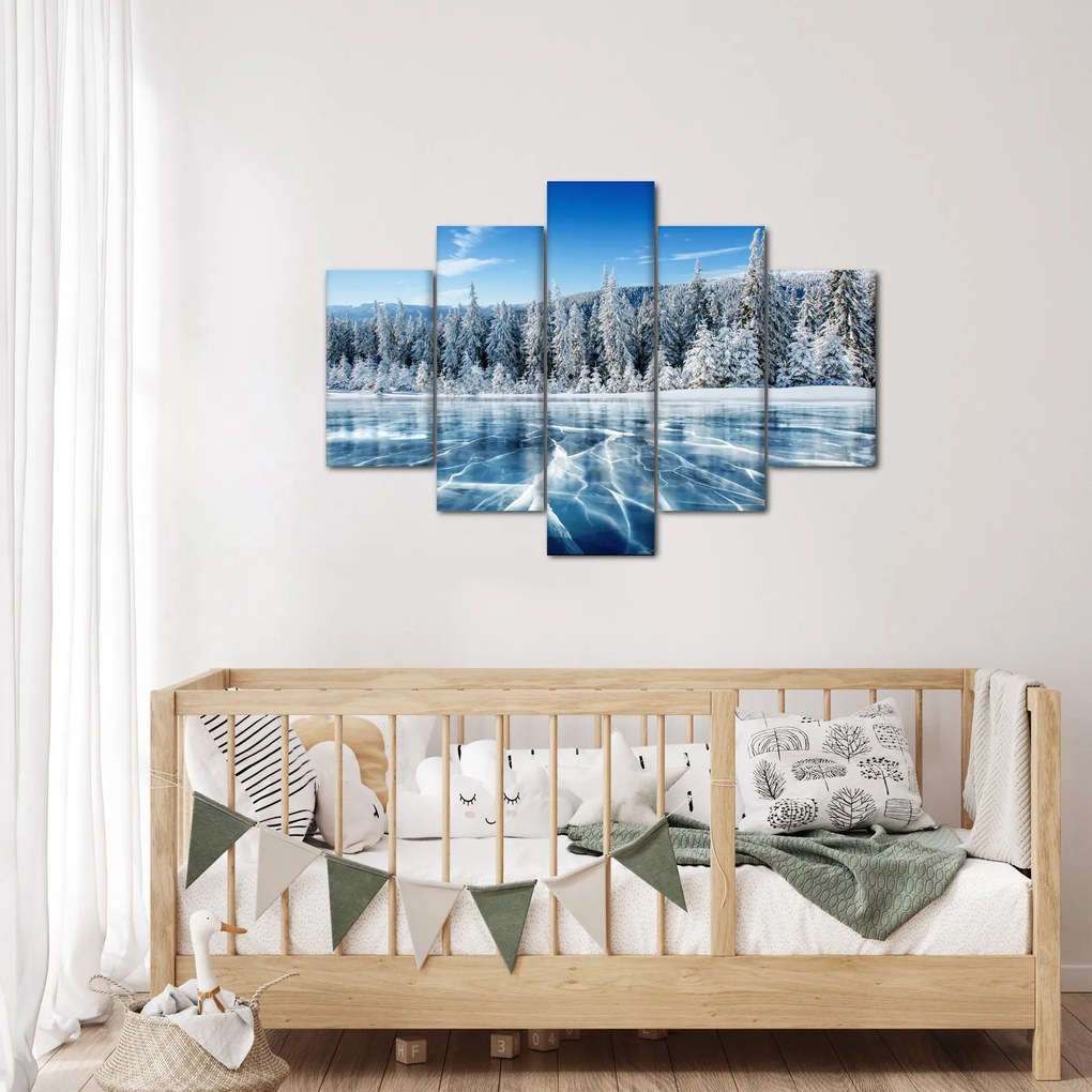 Tablou cu lacul înghețat și copacii înzăpeziți (150x105 cm)
