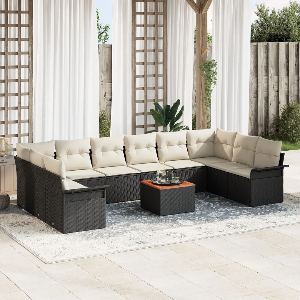 vidaXL Set de canapele pentru grădină 11 pcs Negru Rattan poli