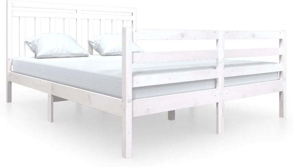 3100665 vidaXL Cadru de pat, alb, 160x200 cm, lemn masiv