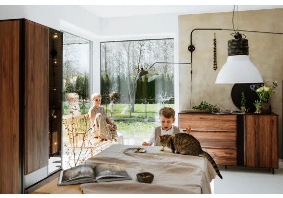 Comoda Boris Cu 1 Usa Si 3 Sertare, Stejar Catania Si Negru, 150 Cm