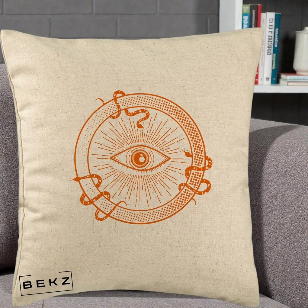 Perna Personalizata Ochiul Providentei Mistic Orange, 40x40 cm, Bej, Husa Detasabila, Perna Inclusa, BEKZ®