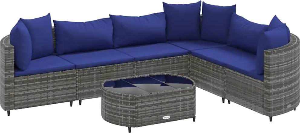 vidaXL Set canapele de grădină, 7 piese, cu perne, gri, poliratan