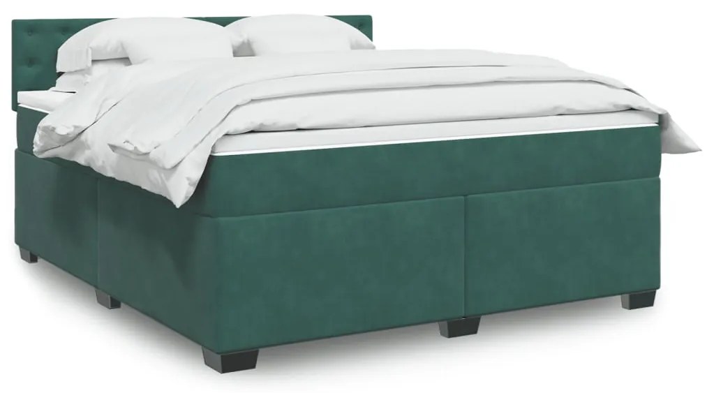 vidaXL Pat box spring cu saltea, verde închis, 180x200 cm, catifea