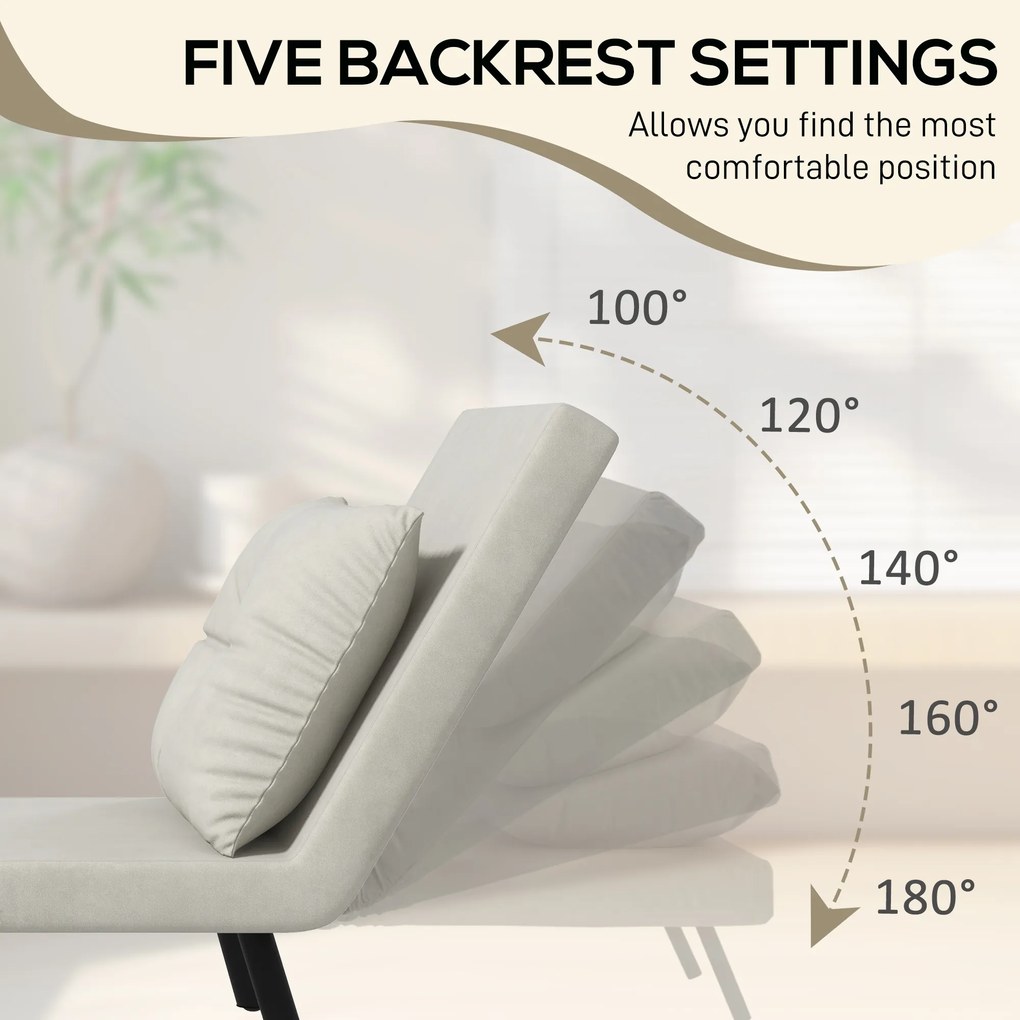 HOMCOM Canapele Extensibile Individuală Alb Crem 63x73x81 cm cu Pernă Extensibilă pe 5 Nivele | Aosom Romania