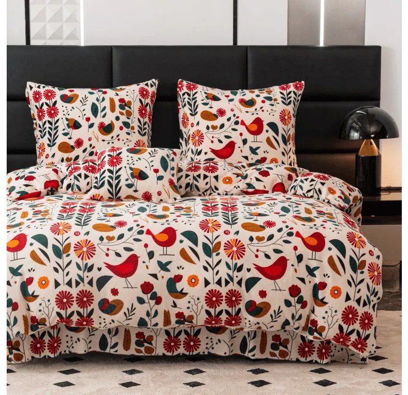 Lenjerie cocolino RETRO BIRD colorata Dimensiune lenjerie de pat: 2 buc 70 x 90 cm | 200 x 220 cm