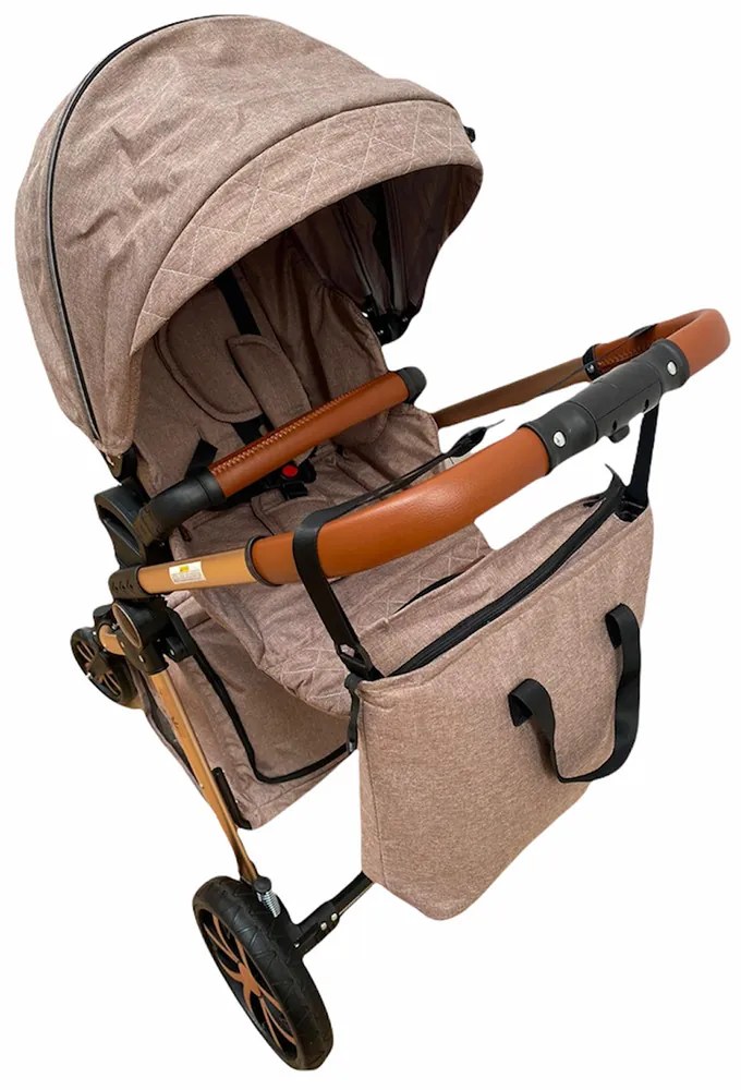 Carucior 3 in 1 cu landou, scoica si geanta, 0-36 luni, Crem - CPC-11-crem