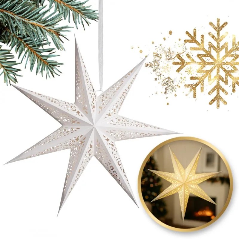 Stea de hartie de Craciun cu sapte colturi AUREVIA 60 cm, alba