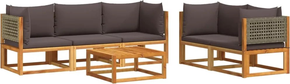 vidaXL Set canapele de grădină cu 6 piese și perne, lemn de salcâm și ratan