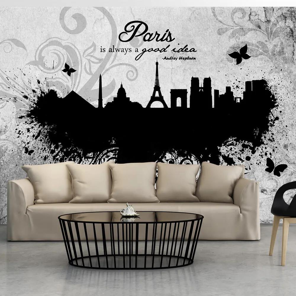 Fototapet Bimago - Paris is always a good idea - black and white + Adeziv gratuit 200x140 cm
