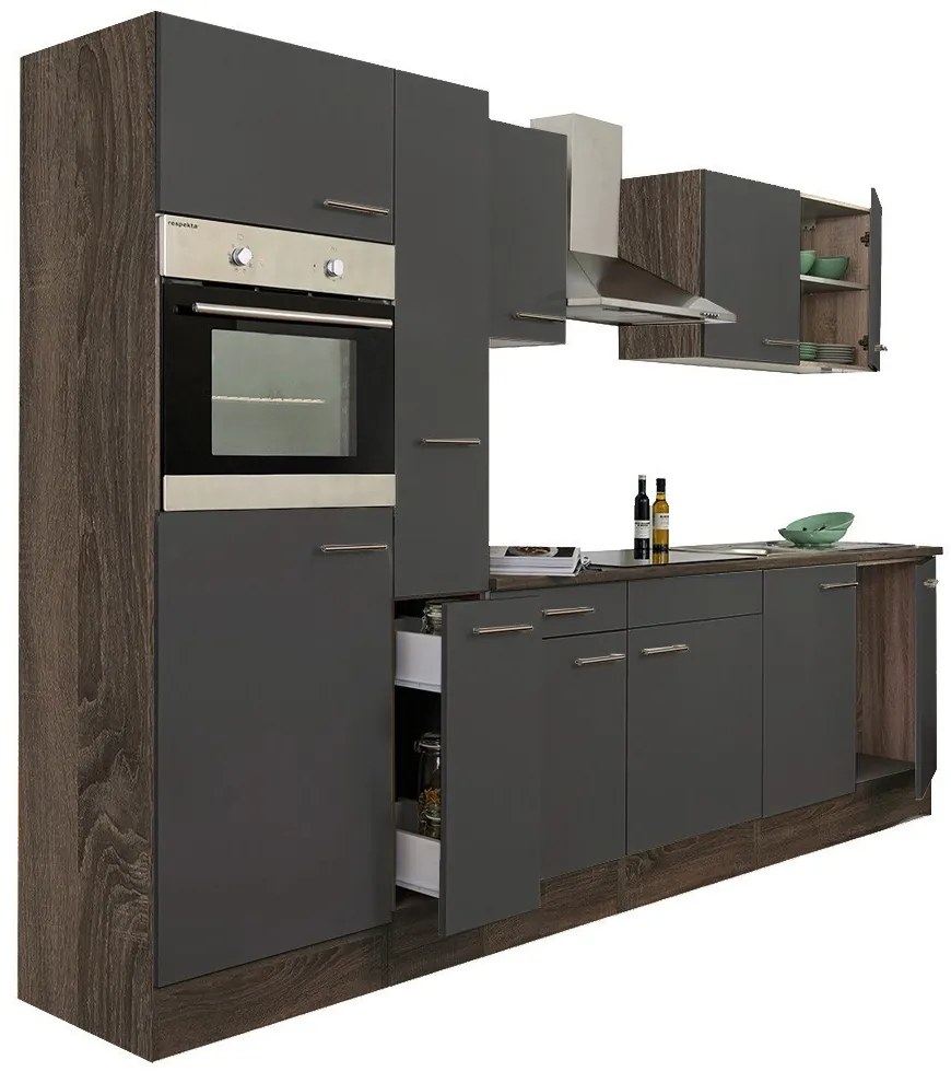 Mobilă de bucătărie Yorki 300, corp din stejar Yorki, cu față antracit satinat