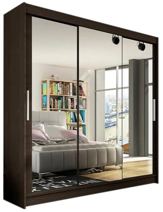 Expedo Dulap dormitor cu uşi glisante LUKAS III cu oglindă, 250x215x58, ciocolată
