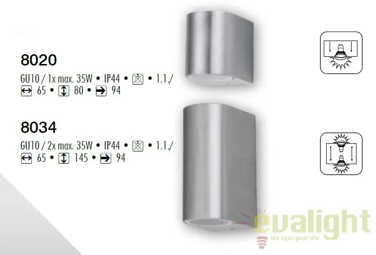 Aplica de perete exterior finisaj brushed aluminiu, IP44 Chile 8020 RX