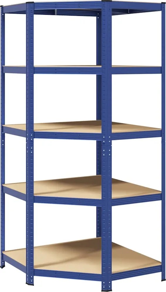 vidaXL Raft de colț cu 5 niveluri, albastru, oțel și lemn prelucrat