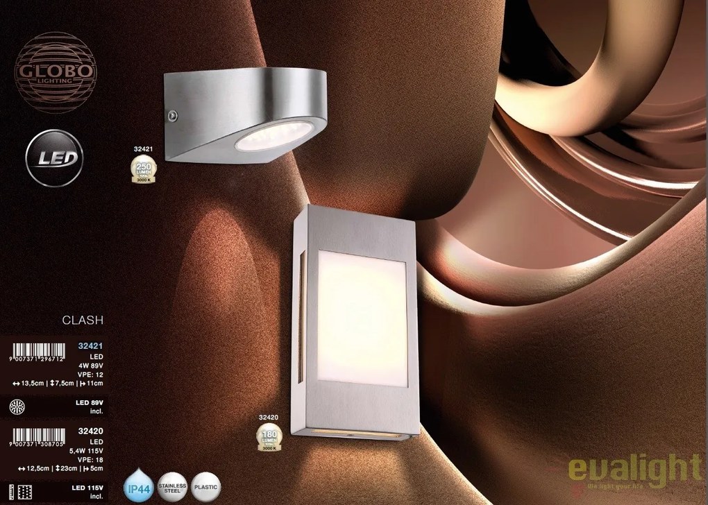 Aplica perete de exterior cu iluminat LED, IP44, Clash 32420 GL