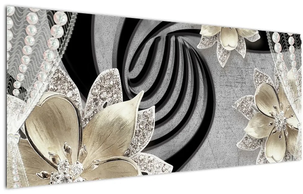 Tablou - 3D Flori aurii (120x50 cm)
