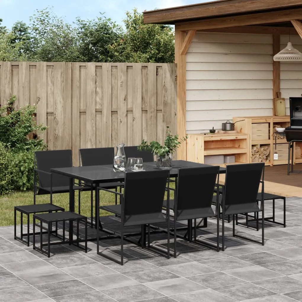 vidaXL Set mobilier de grădină, 11 piese, negru, textilenă