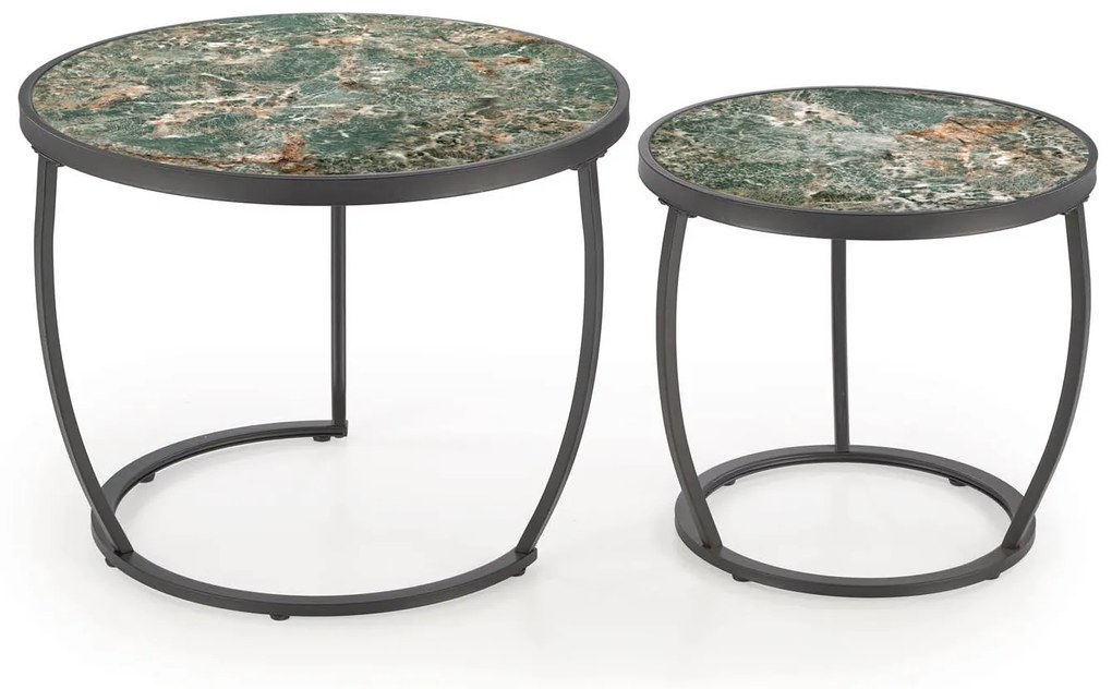 Set 2 buc. măsuțe de cafea Inesz (marmură verde + negru). 1092447