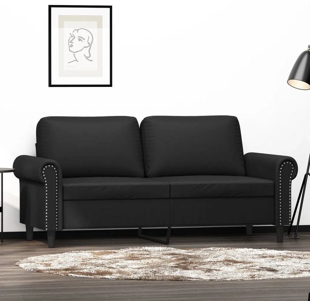 vidaXL Canapea cu 2 locuri, negru, 140 cm, piele ecologică