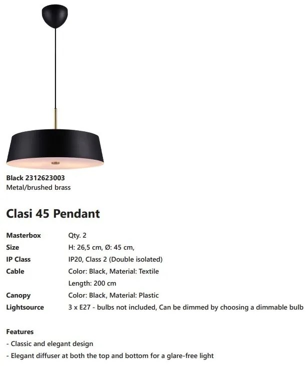 Lustra, Pendul design modern Clasi 45 Black