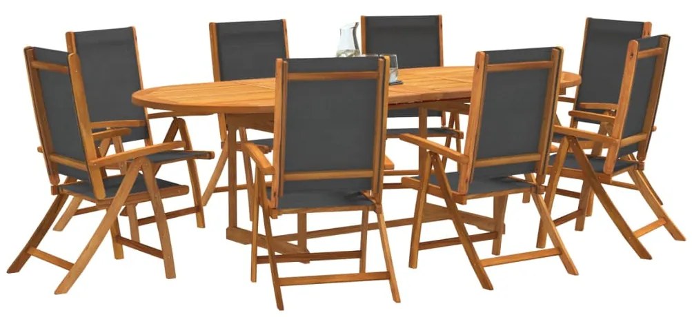 3279263 vidaXL Set mobilier de grădină, 9 piese, lemn masiv acacia/textilenă