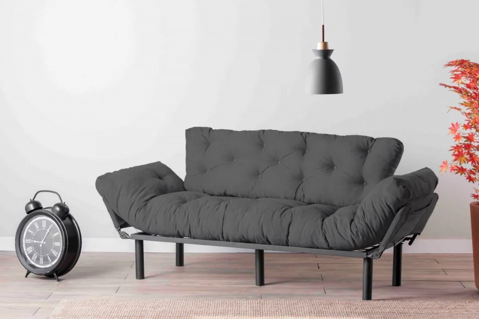 Canapea cu 3 Locuri Nitta Triple, Gri Antracit, Extensibila