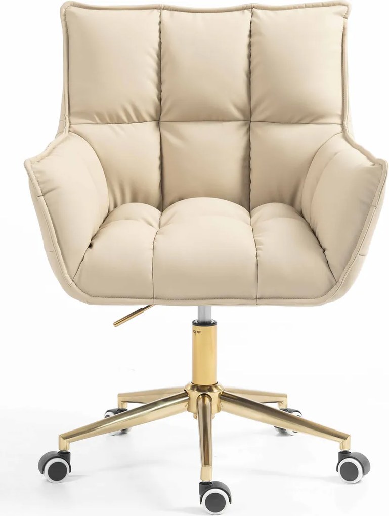 HR560K Scaun Crem Piele Ecologica Premium Soft cu Bază Aurie